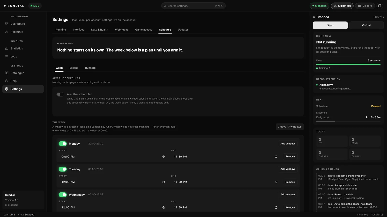 Sundial dashboard: Schedule and pacing